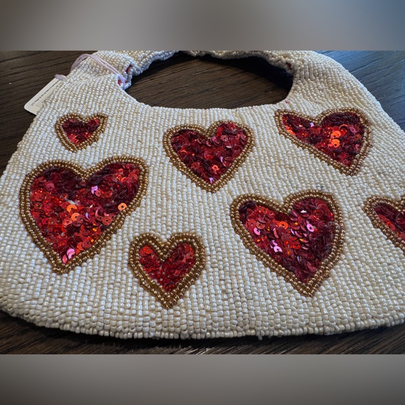 Ink + Alloy Cream Beaded Clutch Evelynn Heart Beaded Hobo Bag NWT - Picture 6 of 10